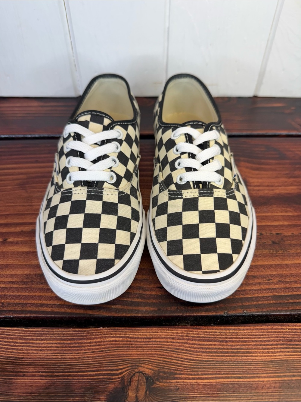 Vans Authentic Checkerboard Sneakers Black/Off White Classic Skate Shoes Womns 7